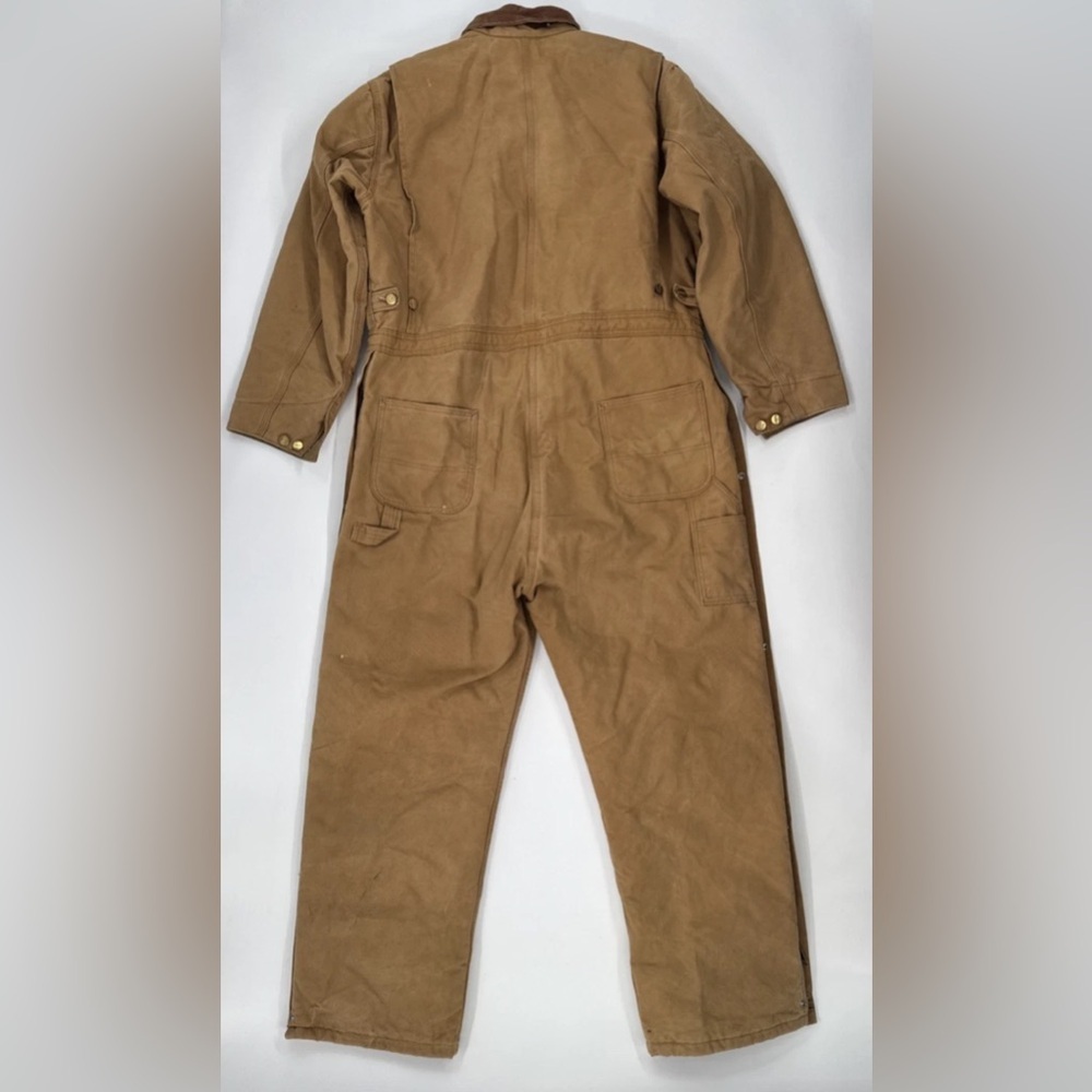 Vintage Carhartt Coveralls Quilted Insulated Duck Tan Mens 48 Red Lined X01 BRN - Picture 2 of 16
